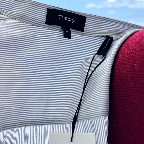 Theory Weylend Grey/White Stripe Shirt / Blouse - Picture 10 of 12